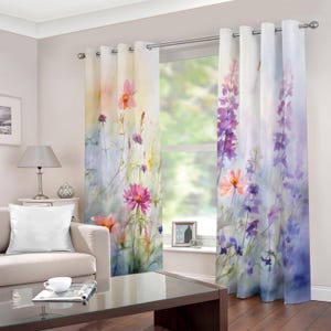 Lavender Flower Curtains, Soft Pastel Wildflower & Butterfly Design, Velvet Curtains, Calm Decor, Boho Chic Design, Purple Flower Drapes!