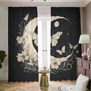 Constellation Curtains: Mystical Moon & Stars Design, Dark Academia Home Decor, Celestial Window Curtains, Boho Chic Accessories