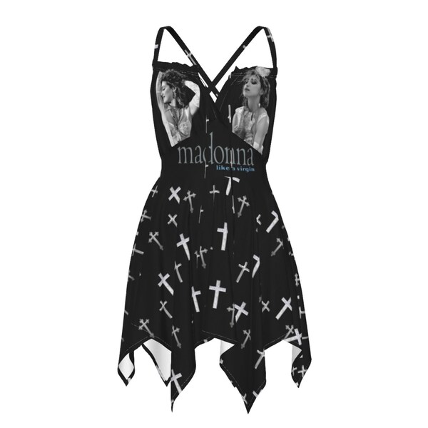 80s Madonna Virgin Cross Theme Collage Women's Slip Dress/Madonna Celebration Concert