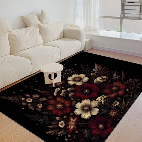 Dark Academia Floral Rug: Gothic Cottagecore Foldable Mat