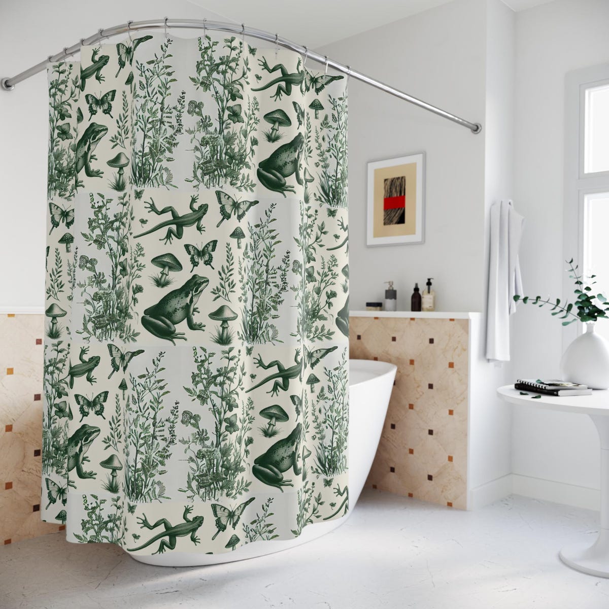 Dark Academia Goblincore Frog Mushroom Shower Curtain | Cottagecore Botanical Design & Fairycore Vintage Witch Decor - Etsy