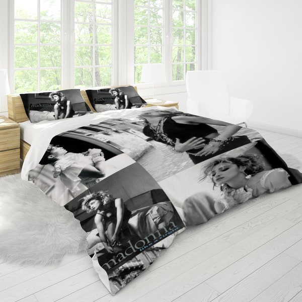Black and White 80s Madonna Marilyn Monroe 3 Piece Duvet or Quilt Set/Madonna Duvet/Madonna Quilt/Collage Design Madonna Bed