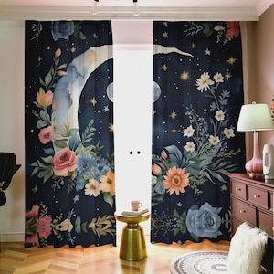 Celestial Sun and Moon Curtains: Boho Galaxy Window Drapes