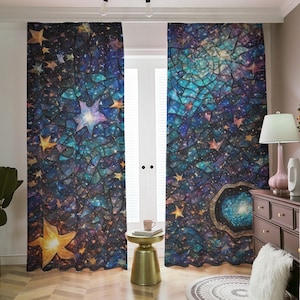 Constellation Curtains: Mystical Star Design, Dark Academia Home Decor, Celestial Window Curtains, Boho Chic Accessories. Ready to Hang!