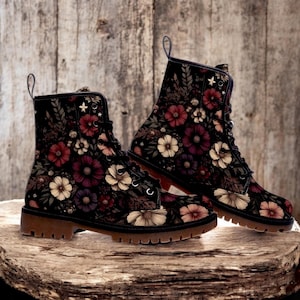 Floral Boots | Forest Witchy Vegan Leather Boots for Goblincore & Cottagecore Fashion