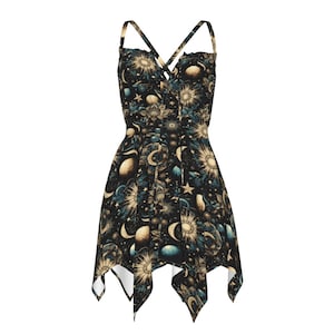 Celestial Moon Pattern Slip Dress: Dark Academia Steampunk Fashion
