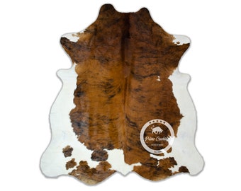 Light Brindle Tricolor, High Quality Cowhide Rug, Hair on Hide, Koeienhuid, Kuhfell Teppich, 6.8 Ft x 6.0 Ft, Code: C94
