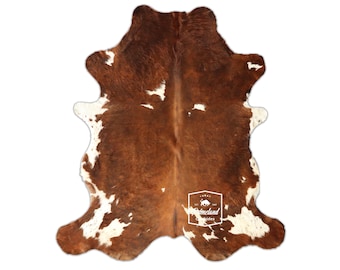 Brown and White, High Quality Cowhide Rug, Hair on Hide, Koeienhuid, Kuhfell Teppich, 6,8 Ft x 6,2 Ft, Code: AX93