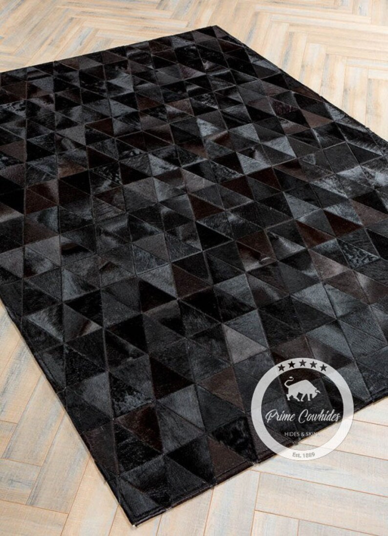 Patchwork Cowhide Rugs Triangles Patchwork Cowhide Blacks Etsy