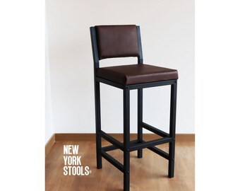 Leather Boston Bar Stool with Back (SEAT 40)| Counter Height Chair | Seat with Back | Leather Chair | Handmade Leather Chair