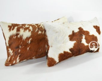 Pair Double Sided Tricolor Cowhide Lumbar Pillow Cover (Set of 2 units) 12"x 22"