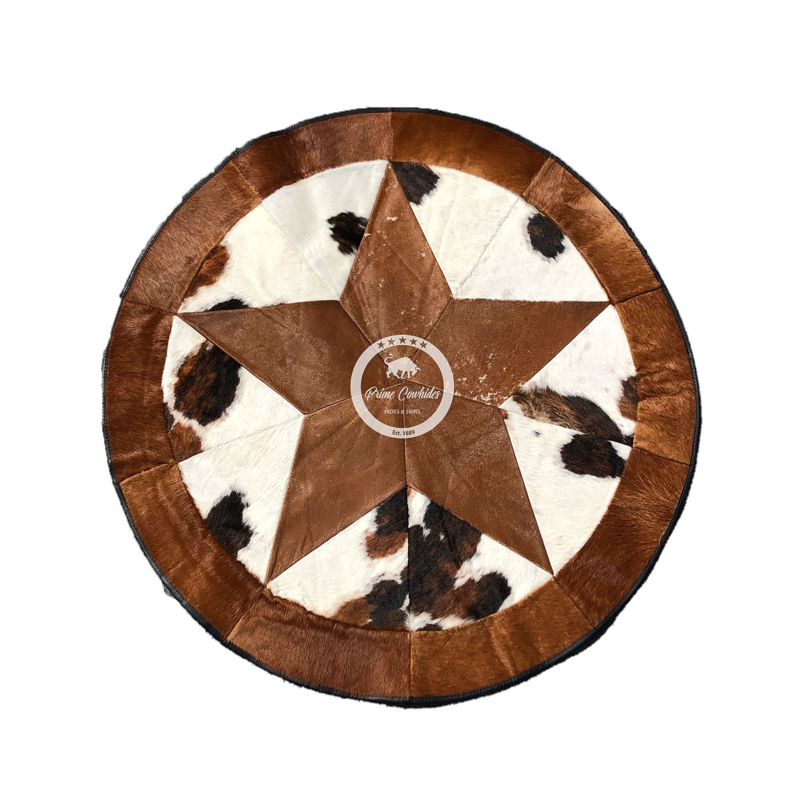 Round Cowhide Rug Tricolor Single Star 40 60 Etsy