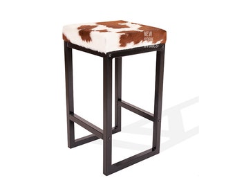 Cowhide Bar stool | Counter Height Chair | Kitchen Island Chair | Leather Chair | Handmade Leather Chair | Height: (M)(L)(XL)