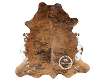 Light Brindle Tricolor, High Quality Cowhide Rug, Hair on Hide, Koeienhuid, Kuhfell Teppich, 6.6 Ft x 6.3 Ft, Code: AW102