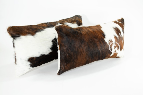 Pair Double Sided Tricolor Cowhide Lumbar Pillow Cover (Set of 2 units) 12"x 22"