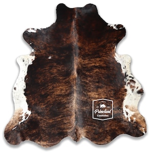 ダークブリンドル、高品質牛革ラグ、毛付き革、Koeienhuid、Kuhfell Teppich、6.5フィート x 6.2フィート、コード：CR02