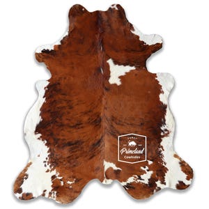 トリコロール、高品質牛革ラグ、毛付き革、Koeienhuid、Kuhfell Teppich、7.1フィート x 6.2フィート、コード：CR21