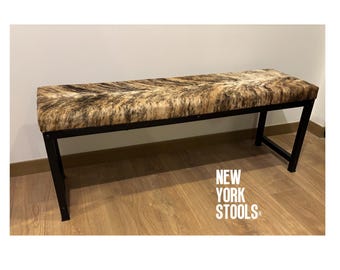Cowhide LONDON bench | Cowhide bench | Cowhide and Steel Bench for Entryway or Dining Room | Rectangular Cushion
