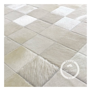 Natural White Patchwork Squares Cowhide Rug | Prime Quality | Cowhide Leather Carpet