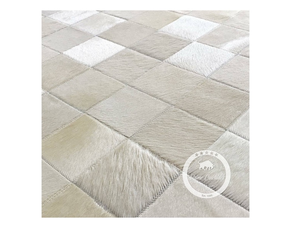 Natural White Patchwork Squares Cowhide Rug | Prime Quality | Cowhide Leather Carpet
