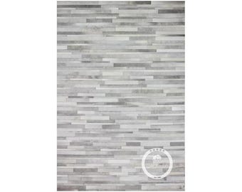 Tapetes de couro patchwork | Tapete de couro Lines Patchwork cinza