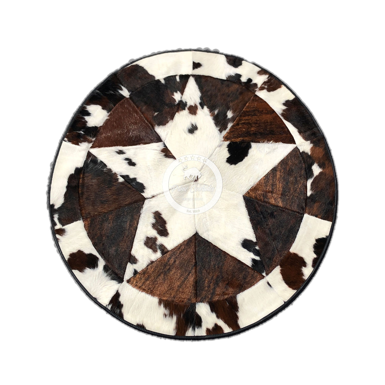 Round Cowhide Rug Tricolor Single Star 40" 3.3 ft - 5 ft 60" Round Cowhide Rug Tricolor Single Star 40" 3.3 ft - 5 ft 60"