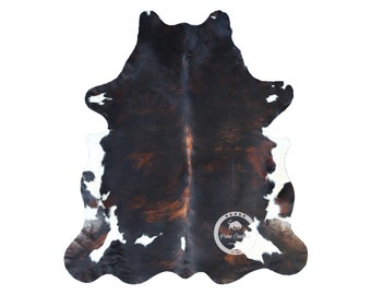 Dark Brindle Tricolor, High Quality Cowhide Rug, Hair on Hide, Koeienhuid, Kuhfell Teppich, 7.3 Ft x 6.4 Ft, Code: AW60