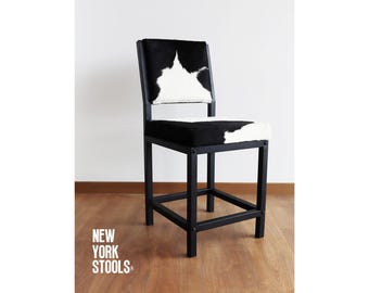 Cowhide Oxford Dining Stool with Back | Counter Height Chair | Seat with Back | Leather Chair | Handmade Leather Chair