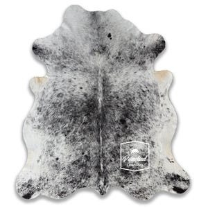 Tapis en cuir de vachette de haute qualité, coloris sel et poivre, avec poils, Koeienhuid, Kuhfell Teppich, 186 cm x 162 cm, Code : CR07