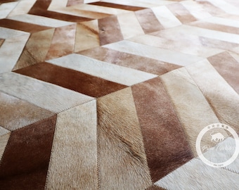 Patchwork Cowhide Rugs | Chevron Patchwork Cowhide Rug Beige