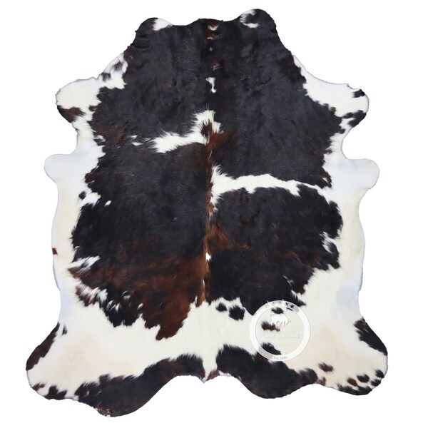 Tricolor, High Quality Cowhide Rug, Hair on Hide, Koeienhuid, Kuhfell Teppich, 7 f Ft x 6.2 Ft, Code: X388