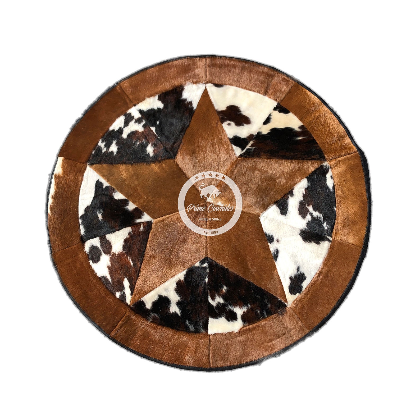 Round Cowhide Rug Tricolor Single Star 40 60 Etsy