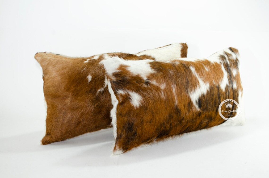 Pair Double Sided Tricolor Cowhide Lumbar Pillow Cover set of Etsy