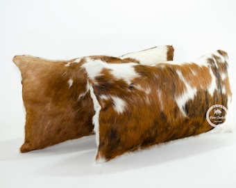 Pair Double Sided Tricolor Cowhide Lumbar Pillow Cover (Set of 2 units) 12"x 22"