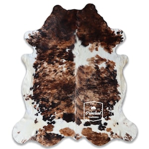 エキゾチックな三色柄、高品質牛革ラグ、毛付き革、Koeienhuid、Kuhfell Teppich、8.5フィート x 7.2フィート、コード：CR27