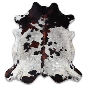 エキゾチックな三色柄、高品質牛革ラグ、毛付き革、Koeienhuid、Kuhfell Teppich、7.9フィート×7.2フィート、コード：CR26