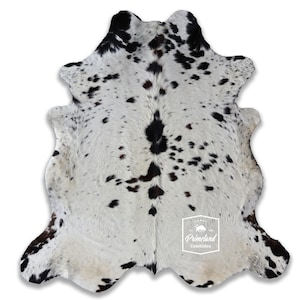 黒と白、高品質牛革ラグ、毛付き革、Koeienhuid、Kuhfell Teppich、6.9フィート x 6.3フィート、コード：CR05