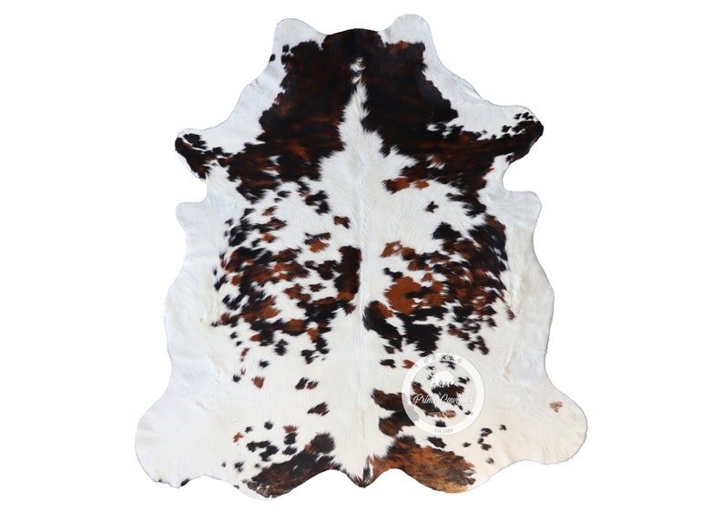 Tricolor, High Quality Cowhide Rug, Hair on Hide, Koeienhuid, Kuhfell Teppich, 7 f Ft x 6.4 Ft, Code: AW92 image 1