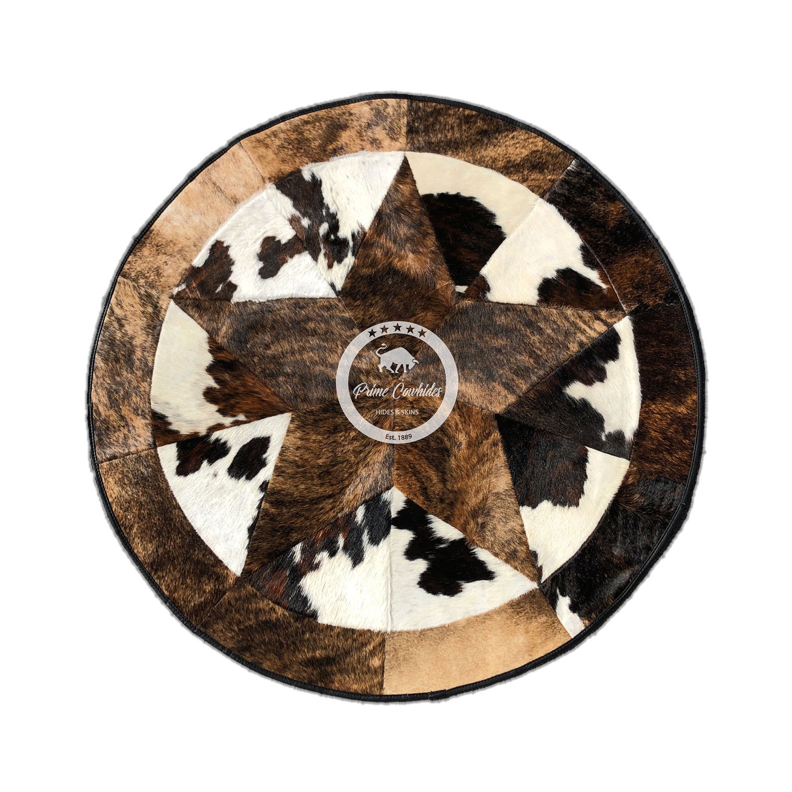 Round Cowhide Rug Tricolor Single Star 40" 3.3 ft - 5 ft 60" Round Cowhide Rug Tricolor Single Star 40" 3.3 ft - 5 ft 60"