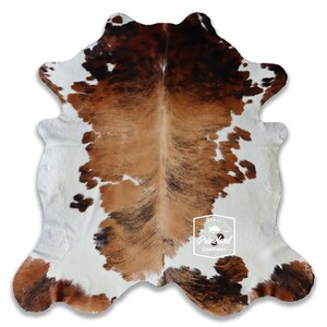 トリコロール、高品質牛革ラグ、毛付き革、Koeienhuid、Kuhfell Teppich、7.3フィート x 7.0フィート、コード：CR16