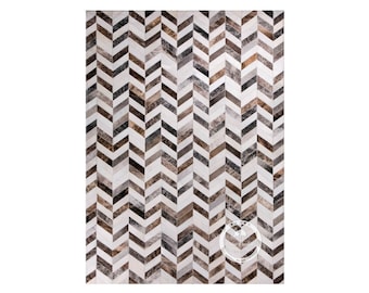 Patchwork-Rindsleder-Teppiche | Chevron Patchwork-Rindsleder-Teppich geschält
