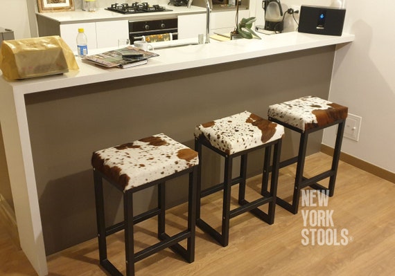 Cowhide SOHO Stool | Cowhide Counter Stool | Luxury Cowhide Bar Stool | Rectangular Cushion | Heights: (M) (L) (XL)
