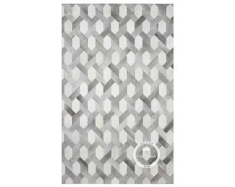 Patchwork Cowhide Rugs | Beautiful Patchwork Cowhide Rug Off White and Grey