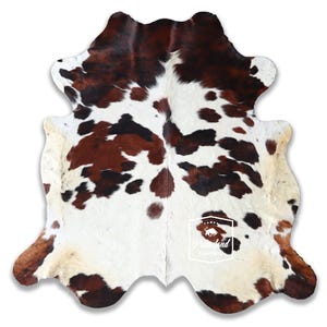 トリコロール、高品質牛革ラグ、毛付き革、Koeienhuid、Kuhfell Teppich、6.7フィート x 6.6フィート、コード：CR13