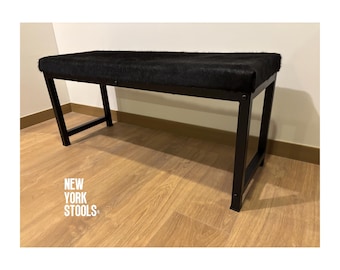 Cowhide LONDON bench | Cowhide bench | Cowhide and Steel Bench for Entryway or Dining Room | Rectangular Cushion