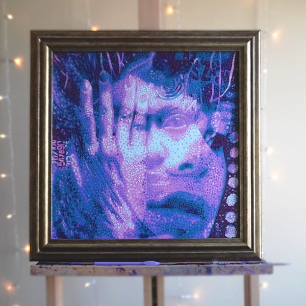 Healing Power of our Inner Child, Original Oil Painting With Antique Gold Frame, Pop Abstract Impressionism, Bright Retro Vaporwave Colors