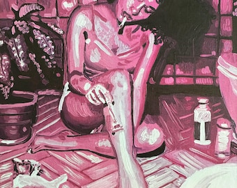 Original Oil Painting: Feminist Self-Love Bathroom Art, 8x10 Canvas