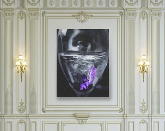 TRAPPED PURPLE ANGEL in a Possessiveness Glass Oil Painting | Stretched Canvas | Oil Modern Painting | Manual Oil Painting | 30x40 inches