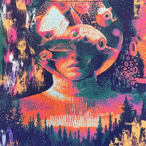 La Pecera de los Miedos - Pintura al óleo original sobre lienzo, obra surrealista enmarcada, arte mural surrealista oscuro, pintura figurativa emotiva