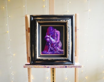 Chained Woman Oil Painting: Hand-Painted Antique Wood Frame